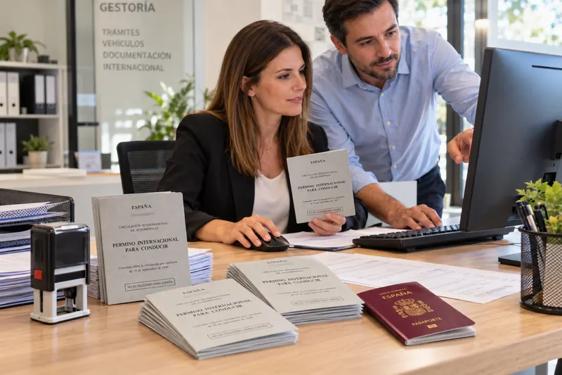 Equipo de gestoría revisando informes